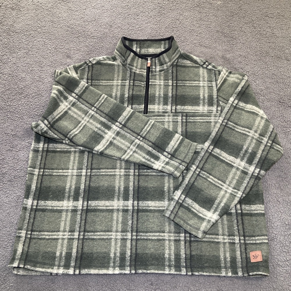 John Wayne 1/4 Zip Fleece Pullover Mens‎ Size 2XL Green Plaid Western Outdoors